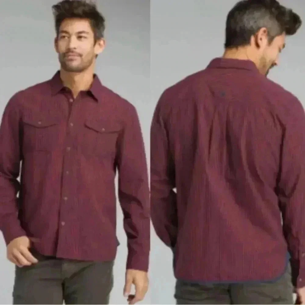 Prana charcoal grey casual long sleeve button down shirt L